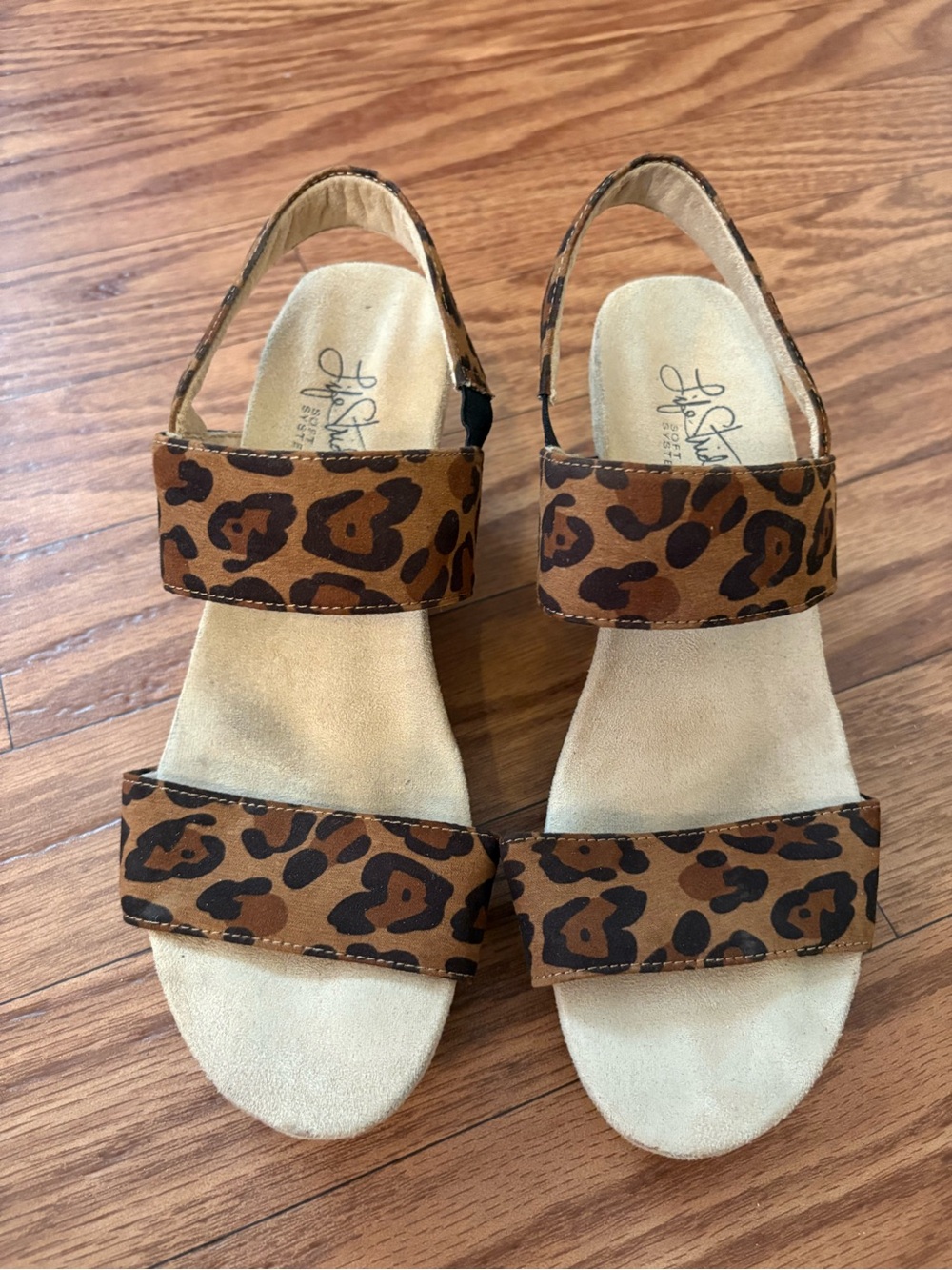 Life Stride Leopard Print Slingback Sandals - Brown/Black